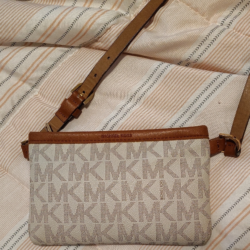 Michael Kors Tan and Brown Monogram Crossbody